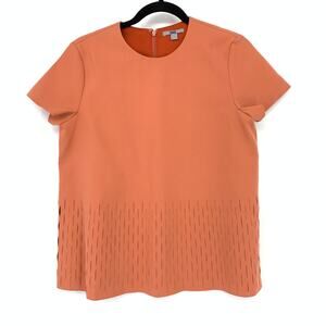 COS Short Sleeve Laser Cut Detail Blouse Womens Size 4 Peach Orange